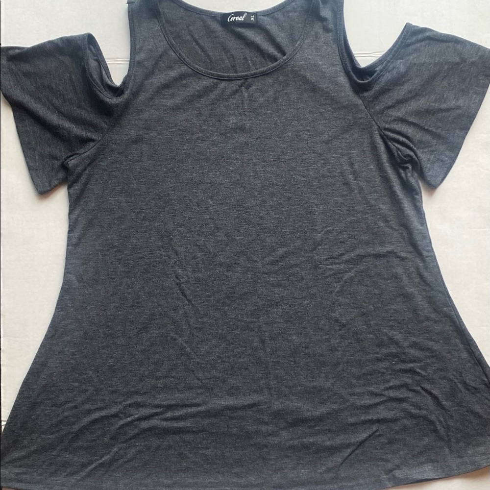 Coreal Dark Grey Charcoal Open Shoulder Top Blouse